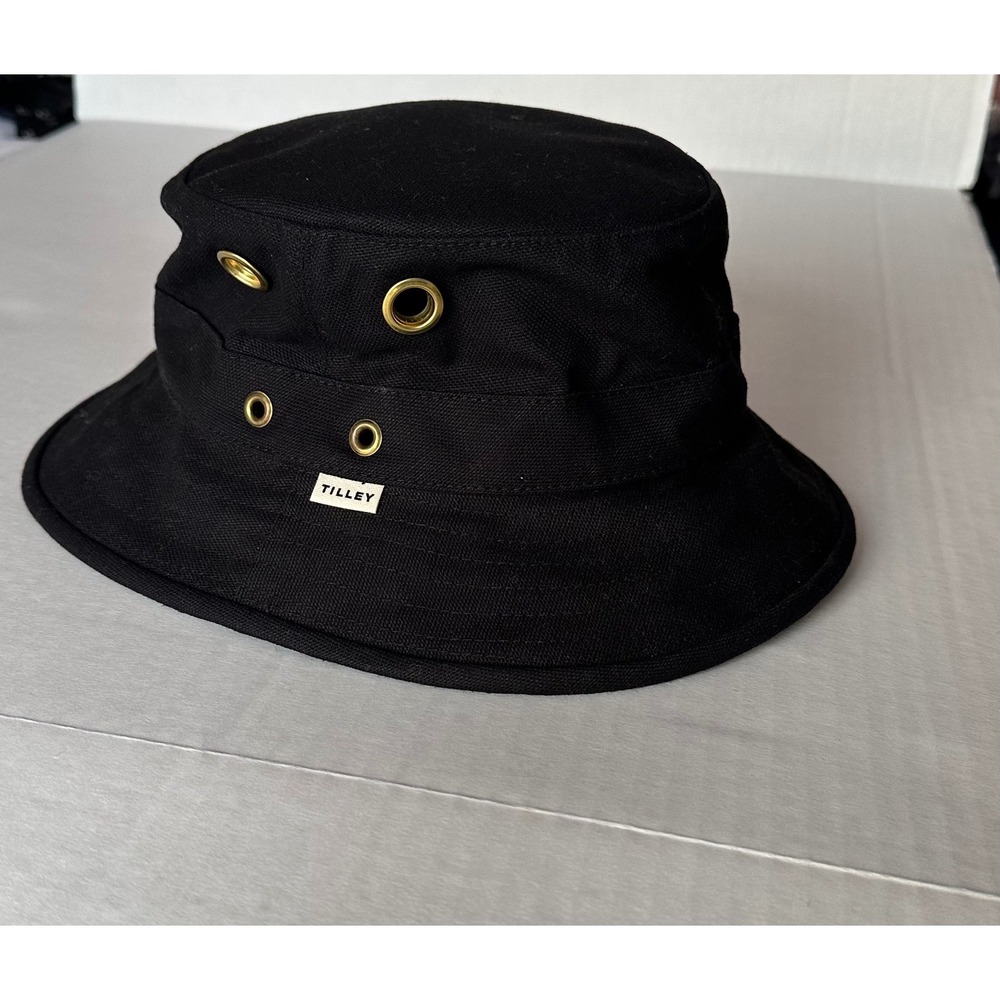 Tilley Heritage T3 Cotton Duck Sun Hat Black Canvas Bucket Made in Canada 7 1/8